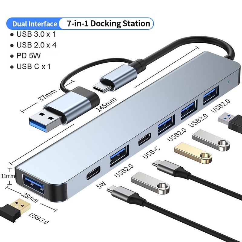 Usb Hub 7 Port - 7-in-1 USB C Extender Adapter Hub