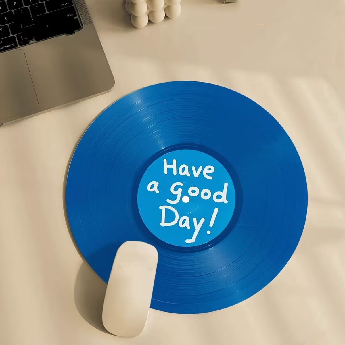 Tech Table Accessories - Rutschfestes rundes Mauspad, Vintage-Vinyl-Schallplatte, blaues Mauspad