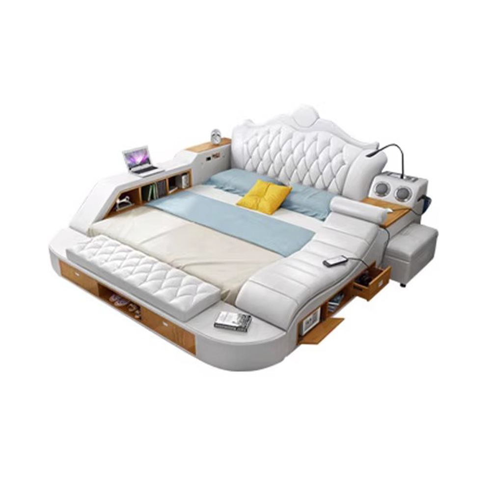 Tech Queen - Modernes Luxus-Echtleder-Bett mit Stauraum, King/Queen Multifunktionales