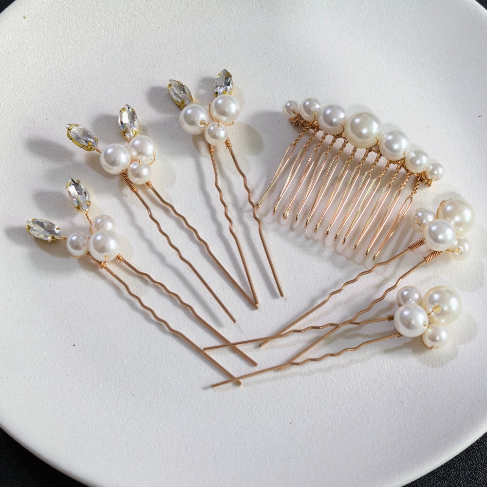 Tech Accessories Women - Perlen-Kristall-Haarnadeln, Kamm-Set, Braut- und Hochzeits-Haarschmuck, handgefertigte