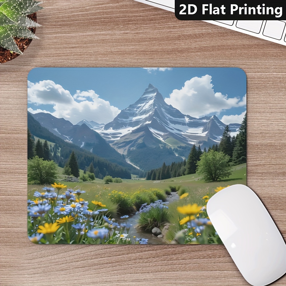 Tech Table Accessories - Gaming-Büro-Mauspad, rutschfest, malerische Berg- und Blumenlandschaft,