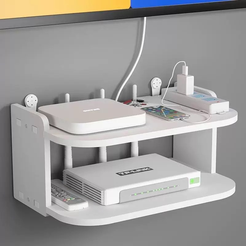 Tech Table Accessories - Wandmontiertes Router- und Kabelorganisator-Regal – bohrfreie