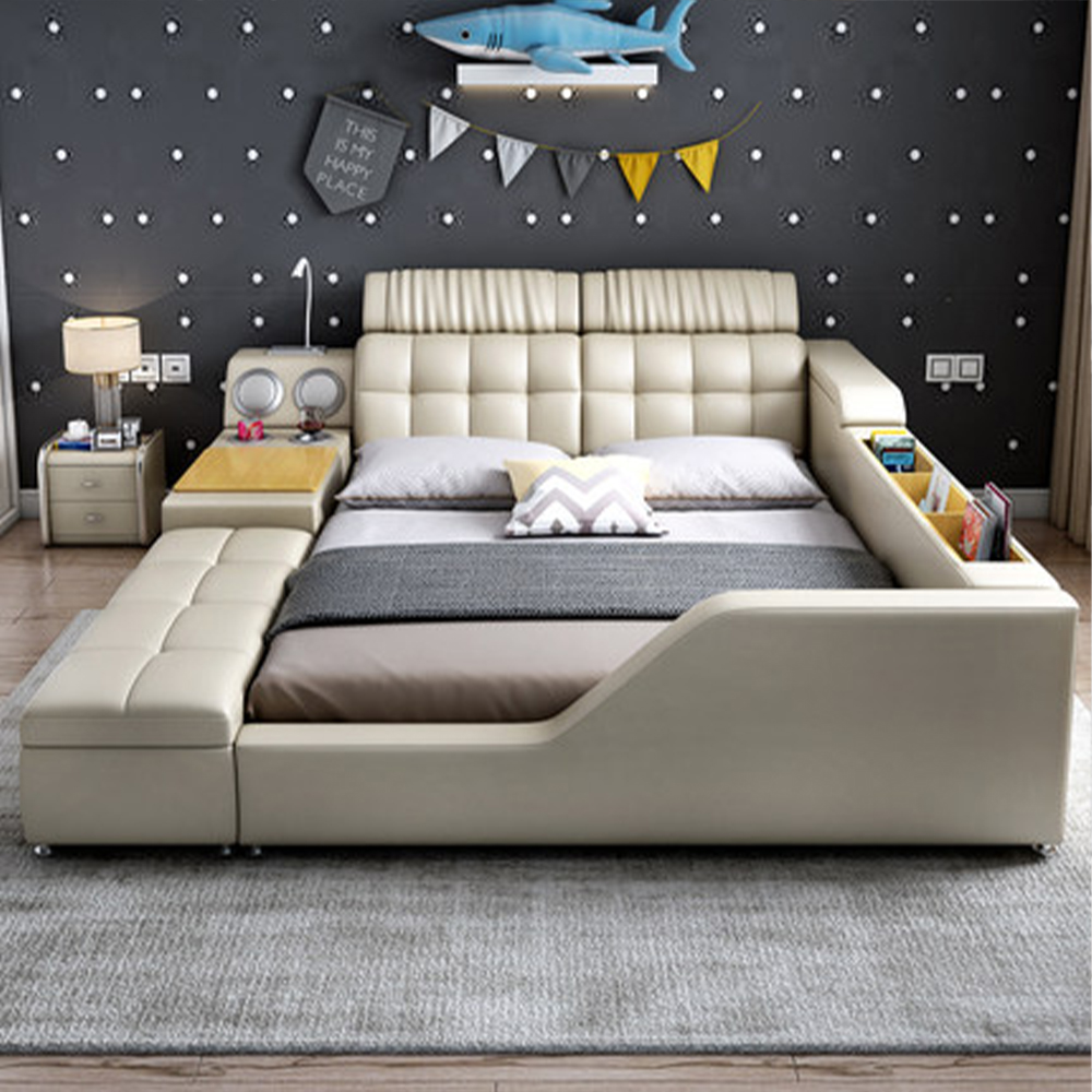 Tech Queen - Modernes, multifunktionales Tech-Smart-Bett mit Stauraum, Lautsprechern,