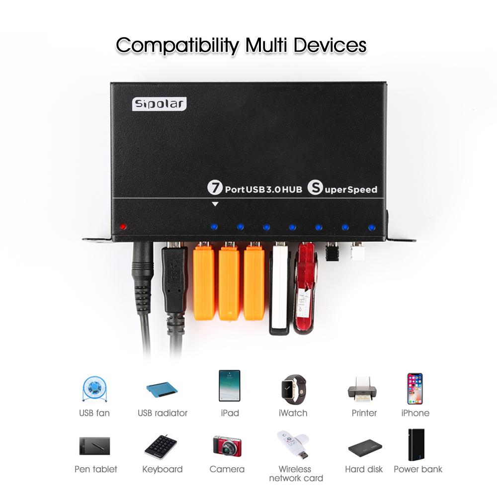 Usb Hub 7 Port - A-173 Industrieller 7-Port USB 3.0 Metall-Hub