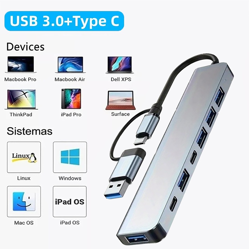 Usb Hub 7 Port - 2-in-1 USB3.0-Hub mit 7 Anschlüssen, Typ-C-Extender-Splitter