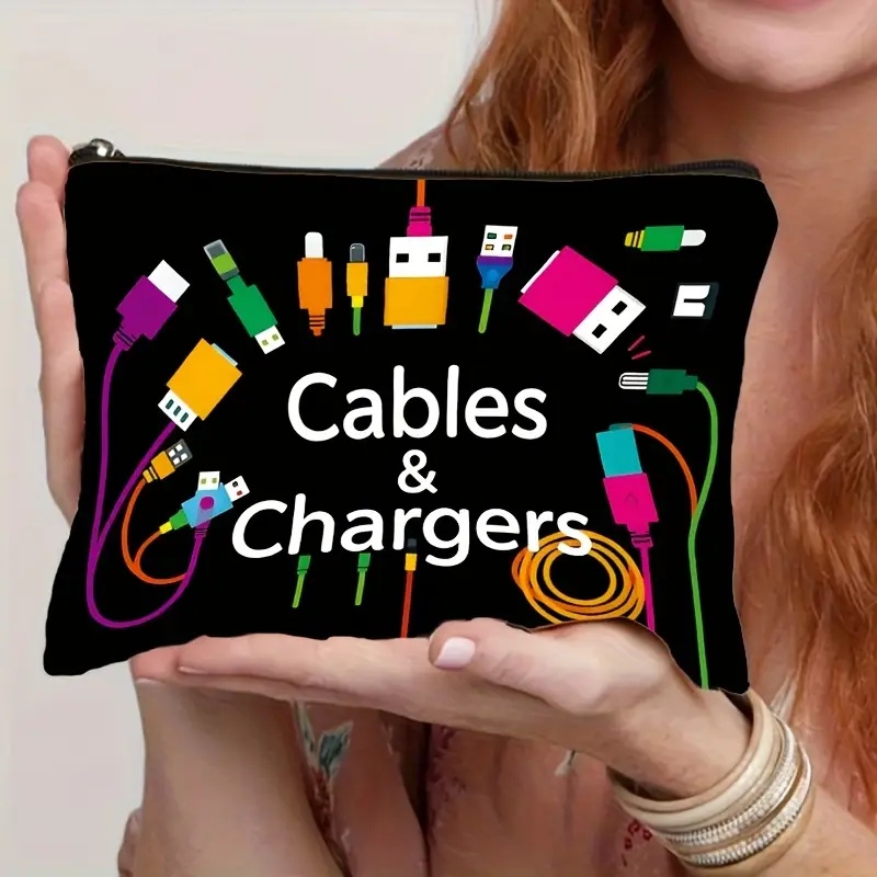 Tech Accessories Travel - Schwarze Tech Icon Kabel-Organizer-Tasche, langlebige, faltbare