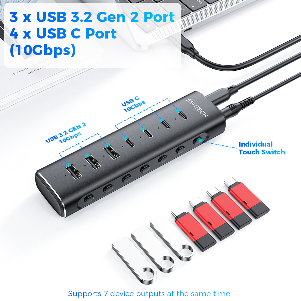 RSHTECH USB 3.2 Hub Splitter 7 – Usb Hub 7 Port Bewertung und Preis