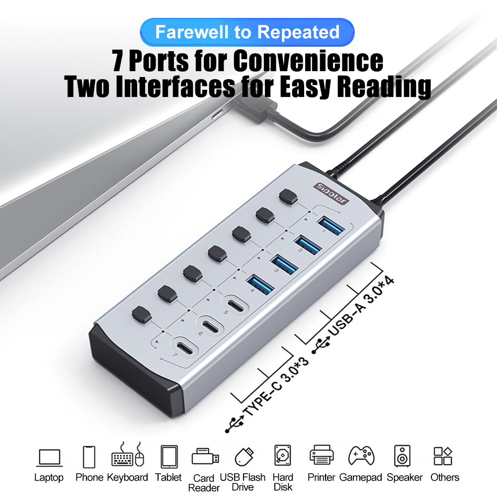 Sipolar USB-Hub mit BC1.2-Lade – Usb Hub 7 Port Bewertung und Preis