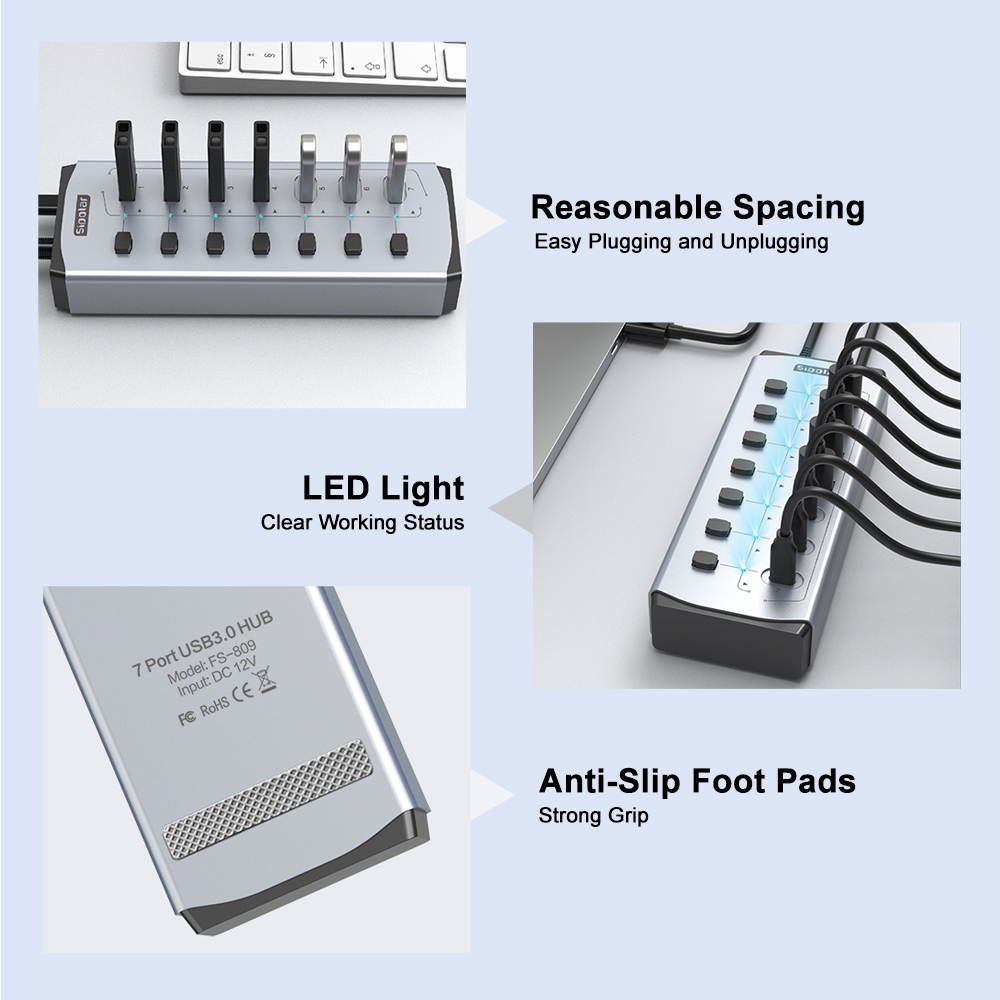 Sipolar USB-Hub mit BC1.2-Lade – Usb Hub 7 Port Bewertung und Preis